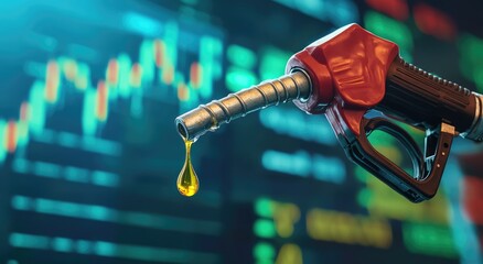 gasoline petroleum fuel nozzle with blurred background of oil price graph of the energy market business on a global industrial.	
