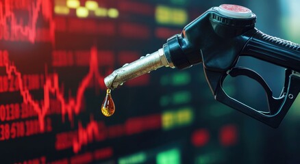 gasoline petroleum fuel nozzle with blurred background of oil price graph of the energy market business on a global industrial.	
