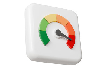 3d Speedometer icon. Minimal Status Speedometer with arrow scale gauge. Green, Yellow, Orange, Red Status color or low, medium, high arrow scale performance status icon. Credit rating score. 3d render