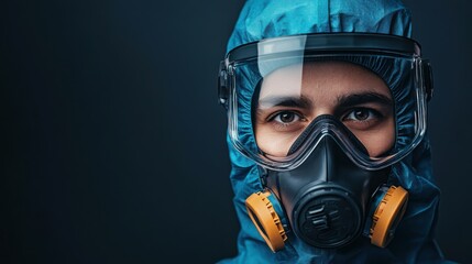 Portrait of a Person Wearing a Protective Suit and Respirator, Emphasizing Safety and Preparedness in Hazardous Environments for Stock Photo Use
