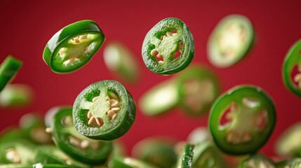 Fresh Jalape&ntilde;o Slices in Motion