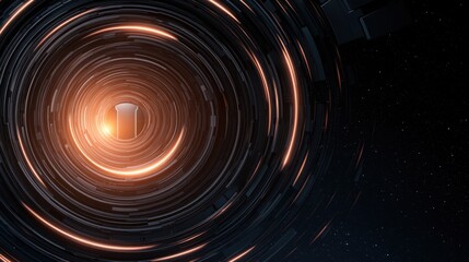 Access control permissions and encryption, A swirling vortex of light and energy, suggesting motion through space, with a glowing center and concentric rings creating a dynamic cosmic effect.
