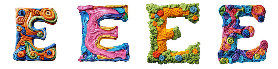 Alphabet E, made with colorful plasticine, Logo design, letter, isolated on a transparent background