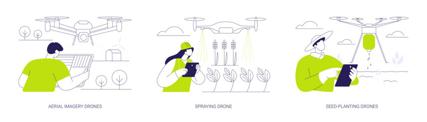 Agricultural drones abstract concept vector illustrations.