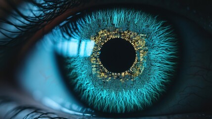 Access control permissions and encryption, A close-up of a striking eye, featuring vibrant blue hues and intricate details, highlighting the unique patterns of the iris.