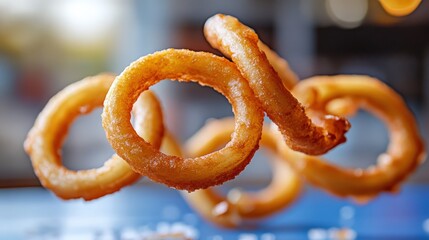 Crispy Onion Rings in Mid-Air