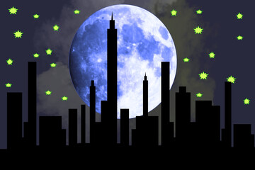 The full moon over the city