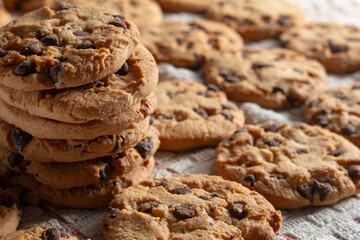 A view of a stack of commercially made cookies.