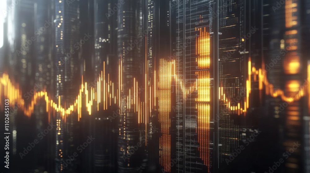 Poster abstract digital waveform pattern with glowing lines and nodes