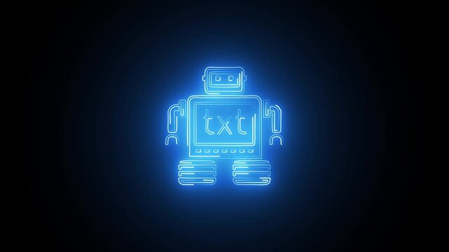 Glowing neon Robot icon isolated on black background. HD Video motion graphic animation