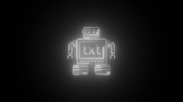 Glowing neon Robot icon isolated on black background. HD Video motion graphic animation