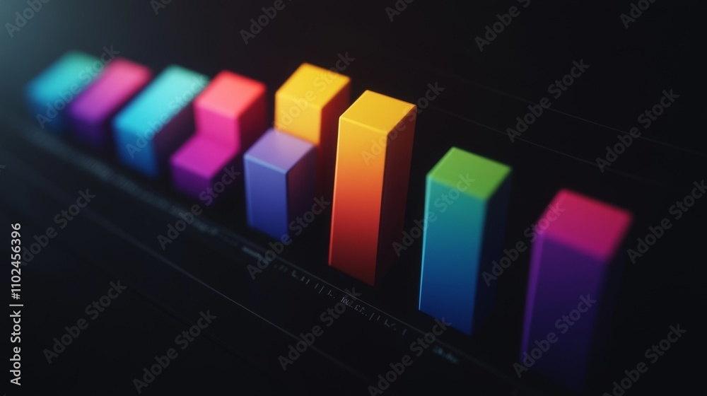 Poster Colorful 3D Bar Graph Featuring Vibrant Blocks and Dark Background