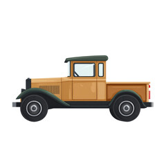 Vintage Pickup Truck Side View isolated on transparent background, cut out, png, cartoon illustration