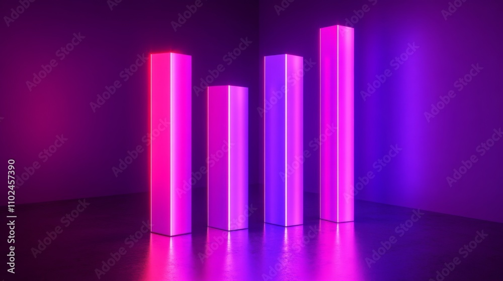 Aufkleber Neon Light Installation with Colorful Vertical Shapes and Gradients