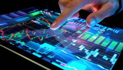 Obraz premium Stocks and shares against technician using digital tablet