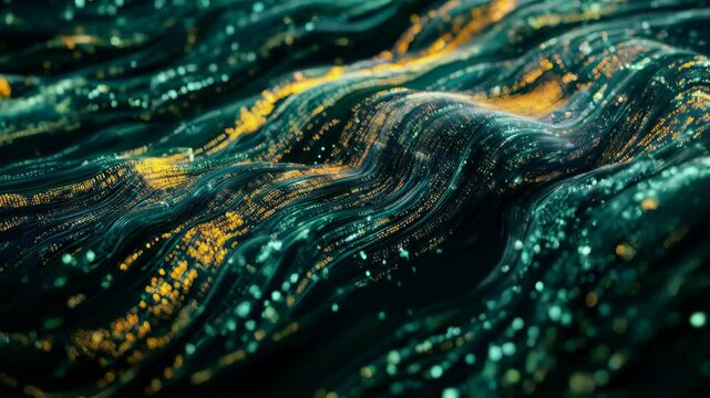 Vibrant stream of green and yellow binary code representing data transfer and technology