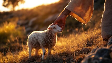 Jesus christ reaching out to save the lost lamb with compassion and love in his grasp