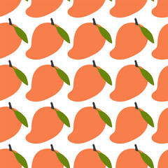 Flat style vector seamless pattern with mango fruits. Perfect art background for textile, fabric, paper, sale, card. Hand drawn illustration.