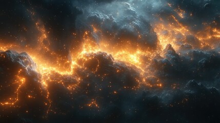 Naklejka premium A vibrant cosmic scene with glowing clouds and stars, evoking a sense of wonder.