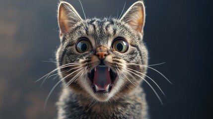 Obraz premium Angry and surprised cat isolated on background with a funny and excited expression, generated AI
