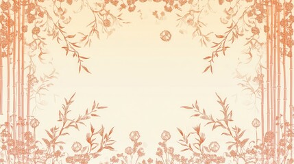 Peach gradient background with floral and bamboo border.