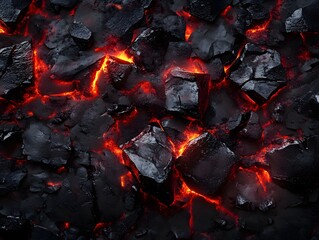 Burning coal texture in black and red tones with a fier