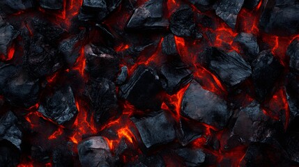 Burning coal texture in black and red tones with a fier