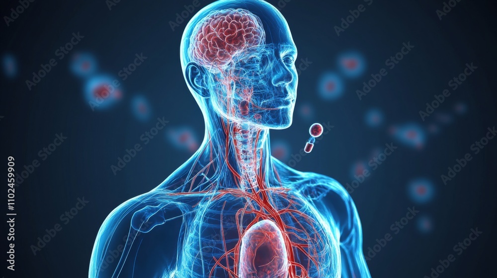 Poster Human Anatomy Overview with Vascular and Neural Systems Visualized