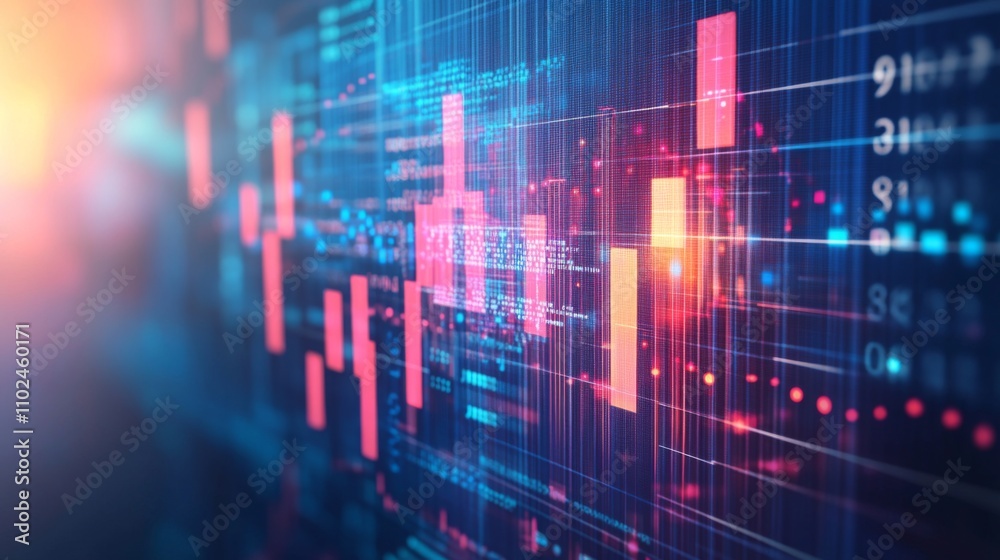 Poster abstract digital data visualization with colorful bar graphs