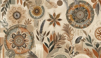 Bohemian Harmony Abstract Nature and Mandala Art, GENERATIVE AI	