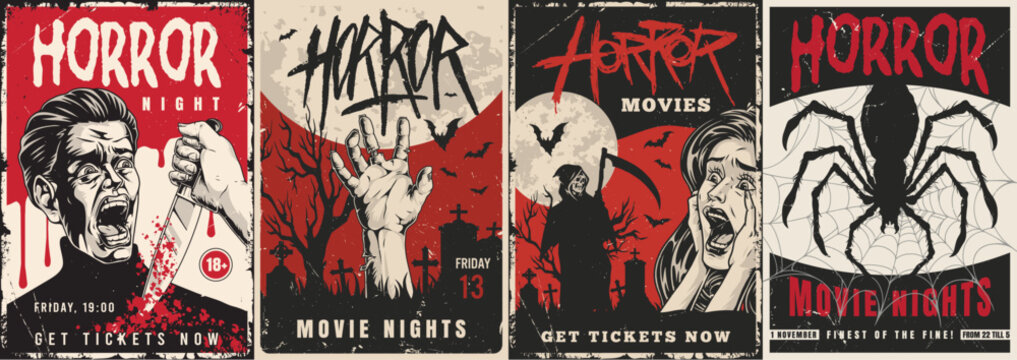 Horror night movie screening posters