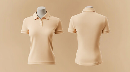 Beige polo shirt mockup template on a mannequin, front and back view, 2