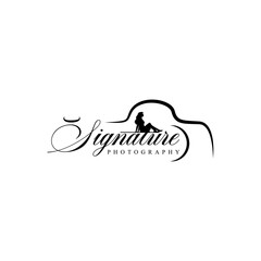 Handwritten Signature photography Font Calligraphy Logotype Script Font Type Font lettering with camera icon vector  design