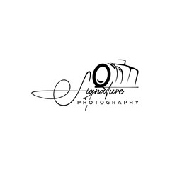 Handwritten Signature photography Font Calligraphy Logotype Script Font Type Font lettering with camera icon vector  design