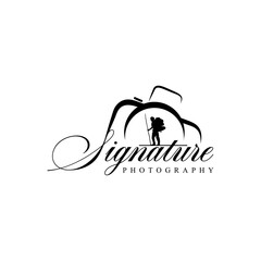 Handwritten Signature photography Font Calligraphy Logotype Script Font Type Font lettering with camera icon vector  design