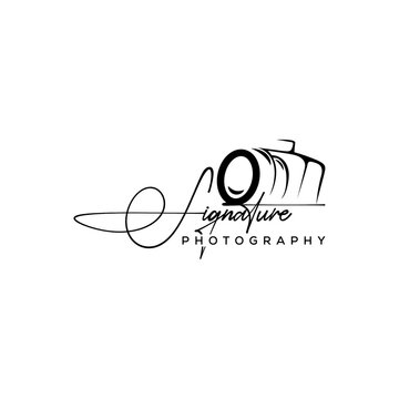 Handwritten Signature photography Font Calligraphy Logotype Script Font Type Font lettering with camera icon vector  design