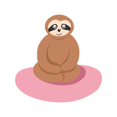 Adorable hand drawn sloth sloth sitting in lotus yoga pose. Hand drawn funny tropical bear cartoon