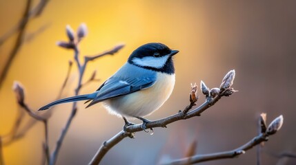 Bird perched on a tree branch with soft background blur, natural colors,