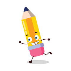 cute rush running expression of pencil cartoon character