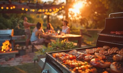 Families enjoying barbecue in the backyard for National Barbecue Day, August 3rd, grilling food, summer fun, outdoor gathering