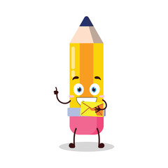 cute happy expression of pencil cartoon character bring envelope letter
