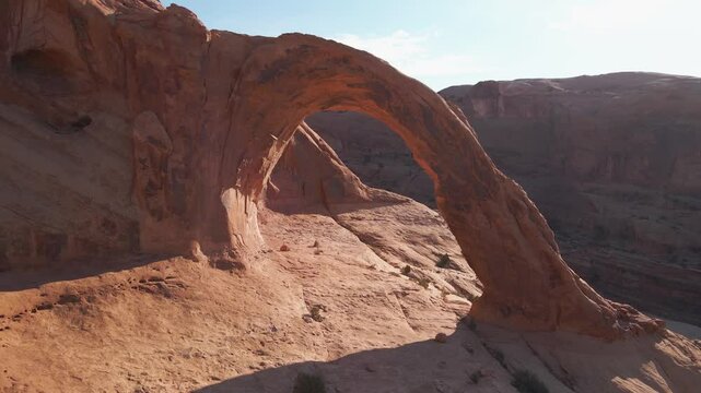 Aerial shot of the amazing Corona Arch near Moab, Utah, USA.