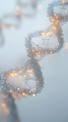 Glowing abstract dna helix with sparkling particles and molecular structure
