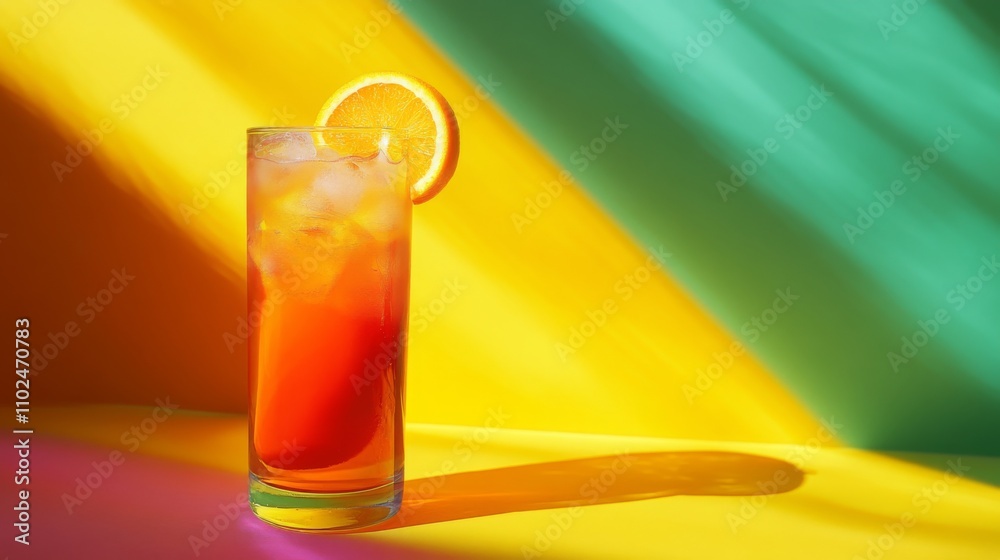 Poster refreshing citrus drink with ice in vibrant colorful background