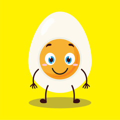 cute smile expression of half boiled egg cartoon character