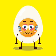 cute upset expression of half boiled egg cartoon character
