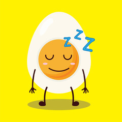 cute sleep expression of half boiled egg cartoon character