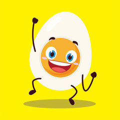 cute hurray victory expression of half boiled egg cartoon character