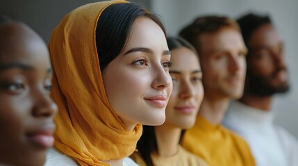 Fototapeta premium Close-up of a diverse group of people in an empathetic conversation, soft expressions showing understanding and connection,