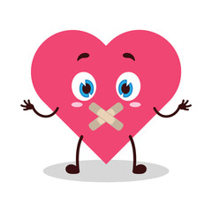 cute shut up expression of heart cartoon character mouth closed with plaster